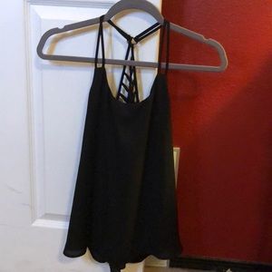 Black sheer tank top cross back